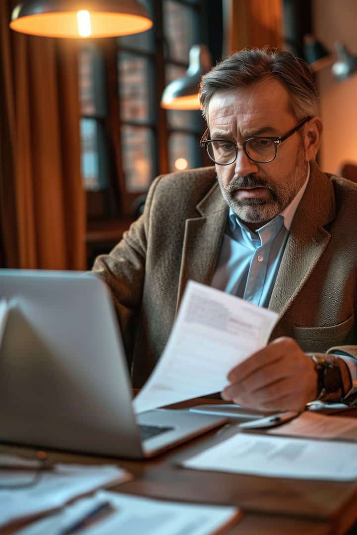 Man working on laptop.